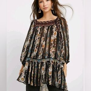 Free People Dance Magic Tunic Top Black Combo Top/ Dress XS